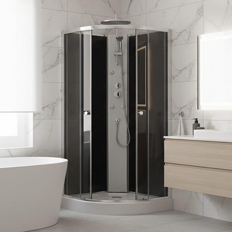 Cabina de Ducha Neptuno Black 90x90x205cm, diseño curvo 2