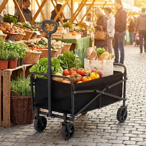 Carro para Compras Plegable Práctico y Resistente Negro