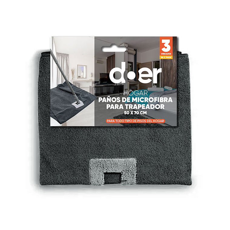Pack 3 Trapeadores de Microfibra 50x70cm, colores variados 3