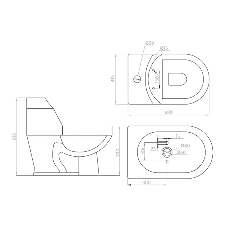 WC One Piece Alcantara descarga a piso distancia 30 cm 9