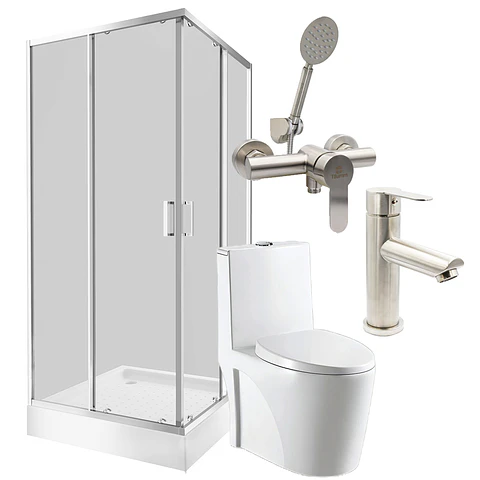 Combo Renueva tu baño III  (Cabina+Sanitario premium+Grifería ducha y Lavamanos)