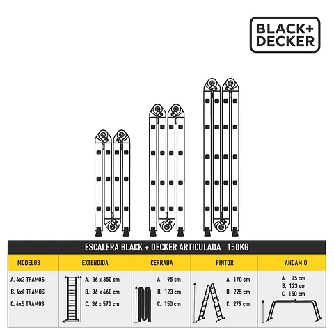 Escalera Black + Decker Articulada 4x3 150Kg