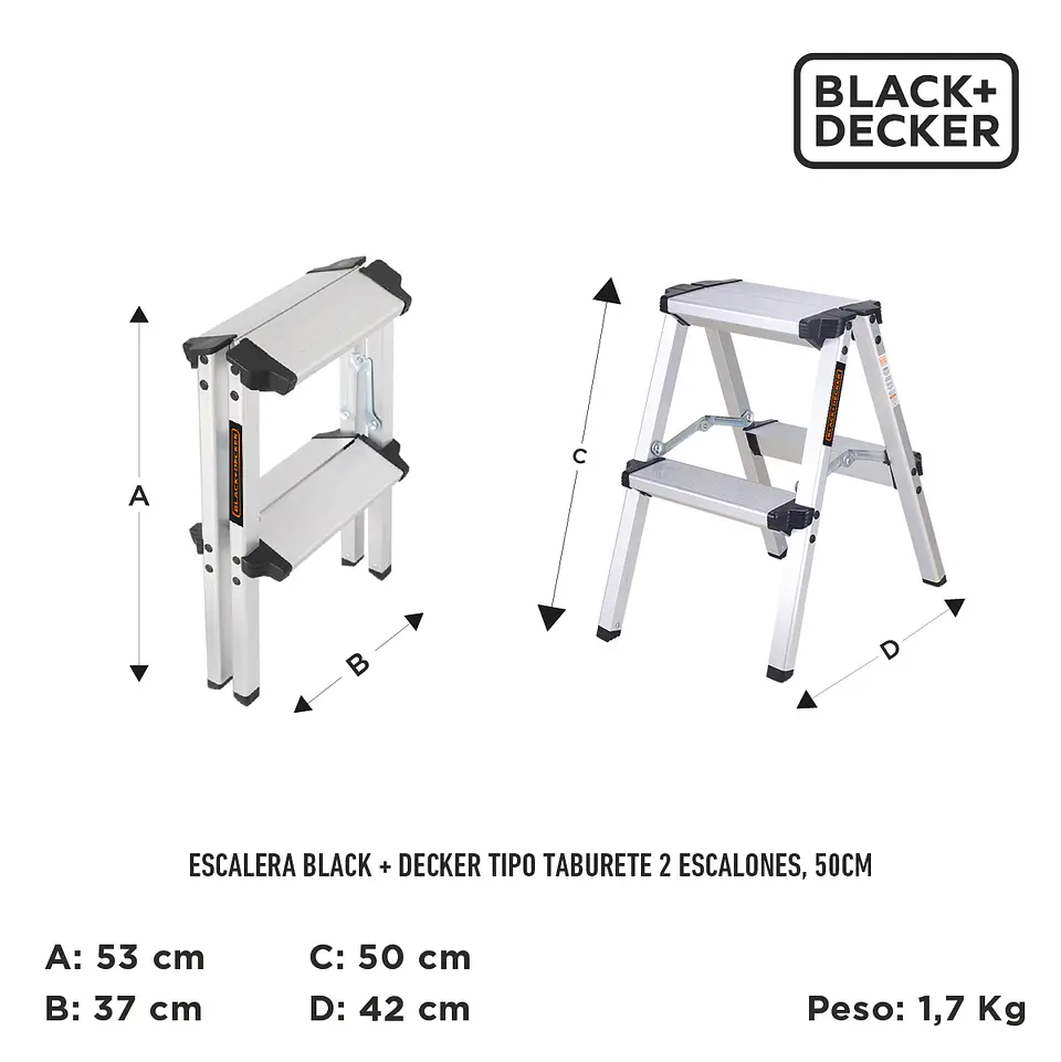 Escalera Black + Decker tipo Taburete 2 escalones, 50cm 3