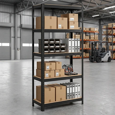 Estante Rack Metálico Negro 70x30x150cm, 5 Repisas, 175kg