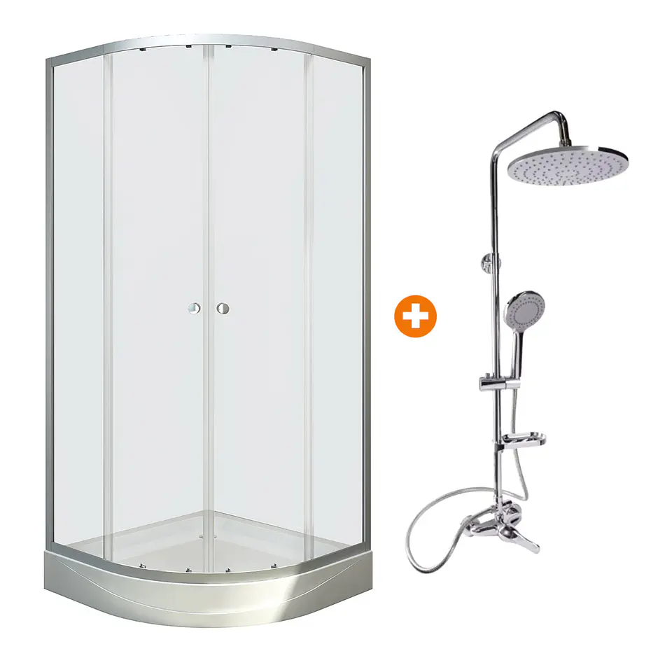 Combo Cabina Elegance 90x90 Curva + Columna de Ducha 3 Funciones 1