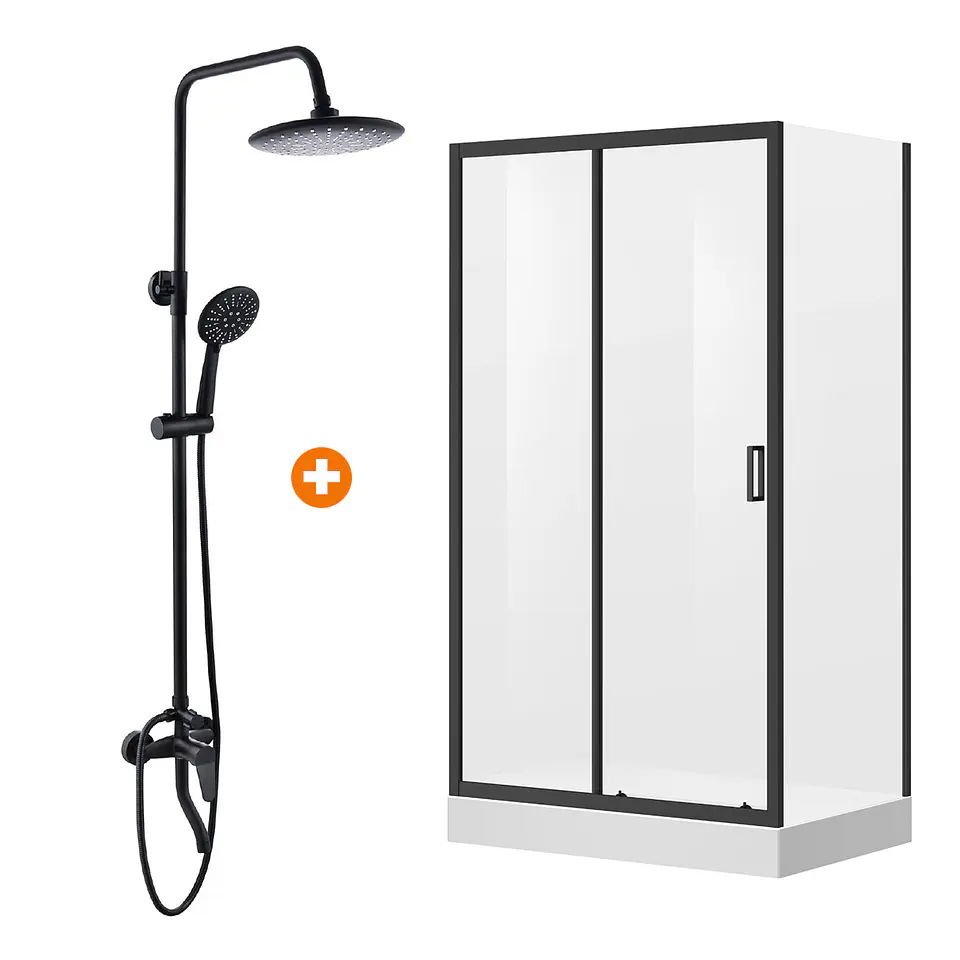 Combo Cabina Rectangular 120x90 + Columna de Ducha Negra 3 Funciones 1