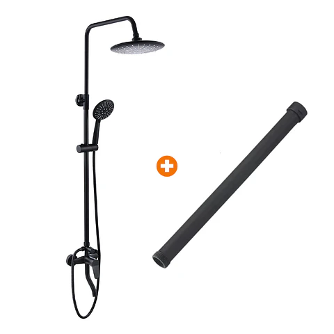 Combo Columna de Ducha Negra 3 Funciones + Tubo de Extensión