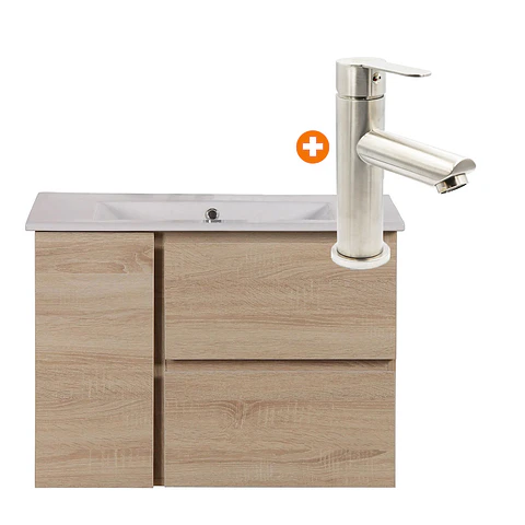 Combo Vanitorio Colgante Abedul 76cm + Grifería Lavatorio Inox