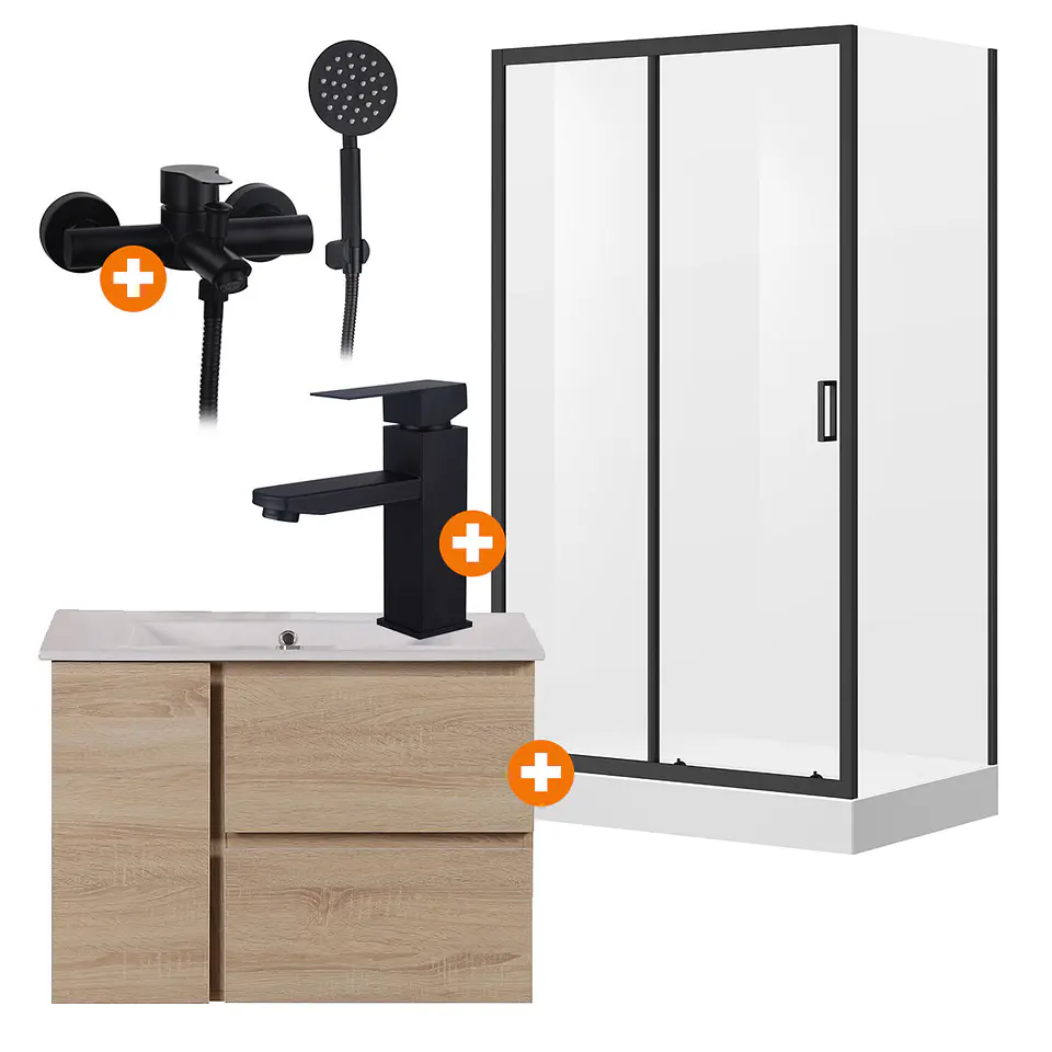 Combo Baño Cabina 120x90 + Vanitorio Colgante + Grifería Completa 1