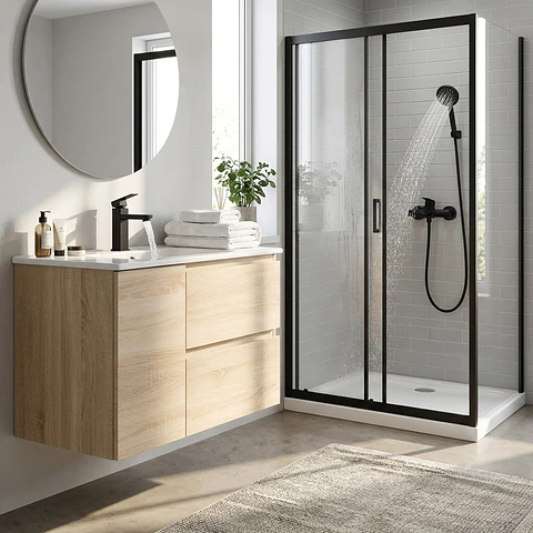 Combo Baño Cabina 120x90 + Vanitorio Colgante + Grifería Completa