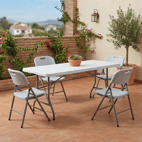 Set de Mesa Plegable tipo Maleta + 4 Sillas Plegables portátiles DOER