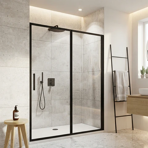 Mampara Ajustable 135-150x190 cm Marco NEGRO
