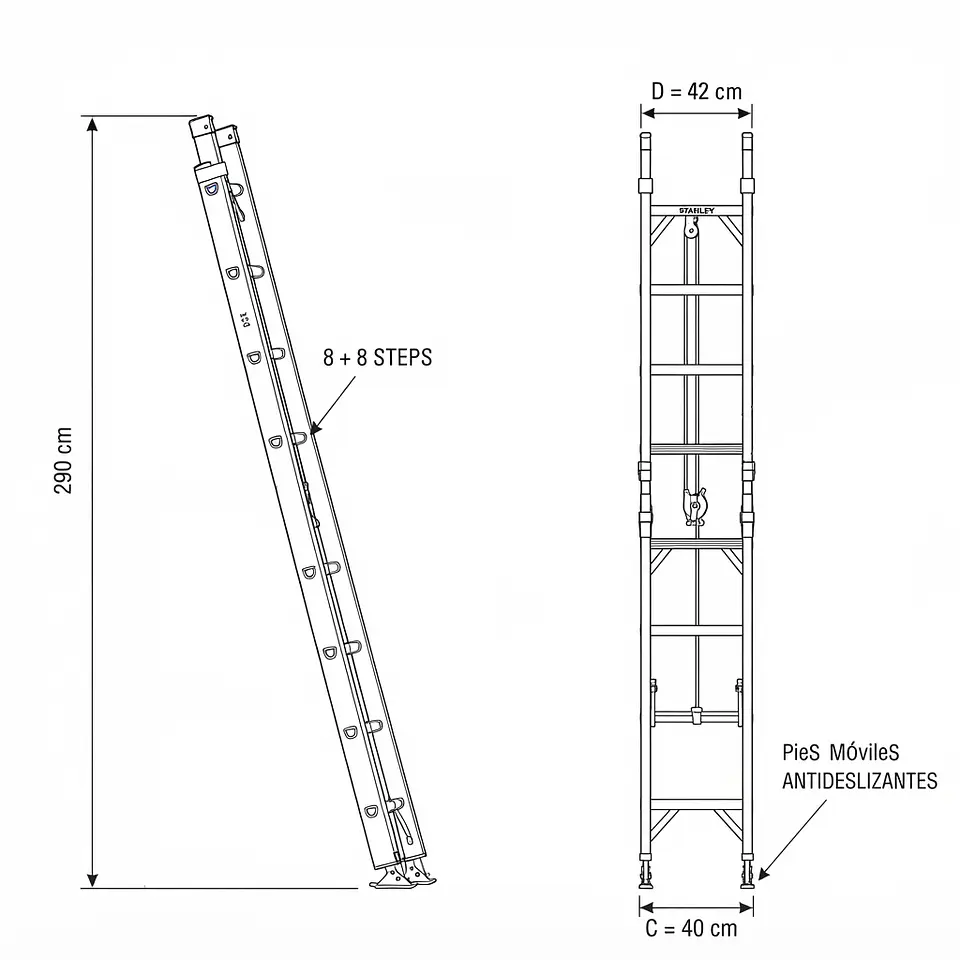 Escalera Extensible de Fibra de Vidrio, Altura 440 CM STANLEY 6