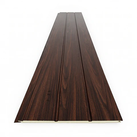 Metal Siding Roble Dark 3 tablas, 2900x383x16mm, Caja 8 Unids.