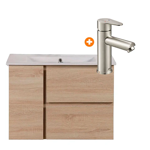 Combo Vanitorio Colgante Abedul 76cm + Grifería Lavatorio Inox satinado