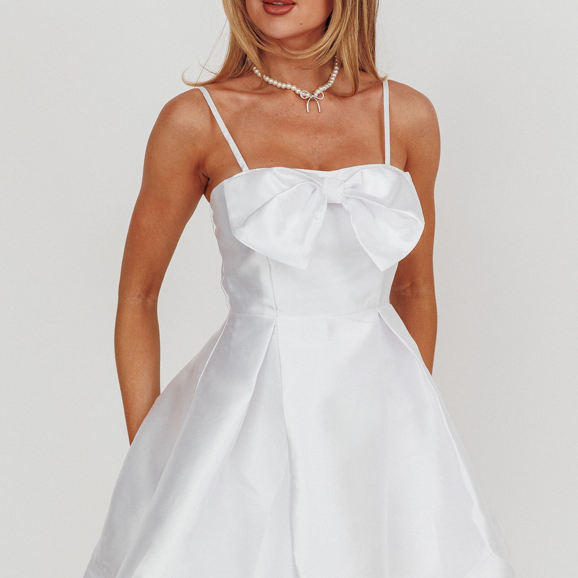 Love Talk Flared Bow Mini Dress White 1