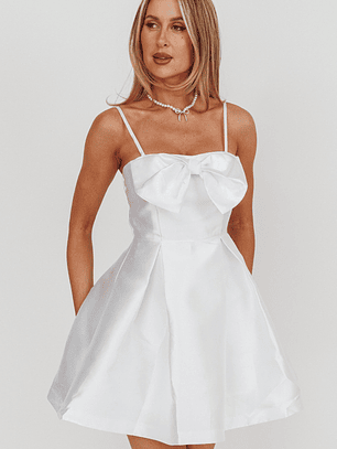 Love Talk Flared Bow Mini Dress White