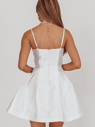 Love Talk Flared Bow Mini Dress White