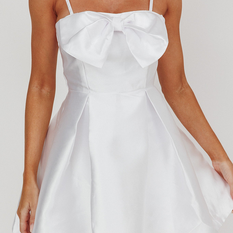 Love Talk Flared Bow Mini Dress White 4
