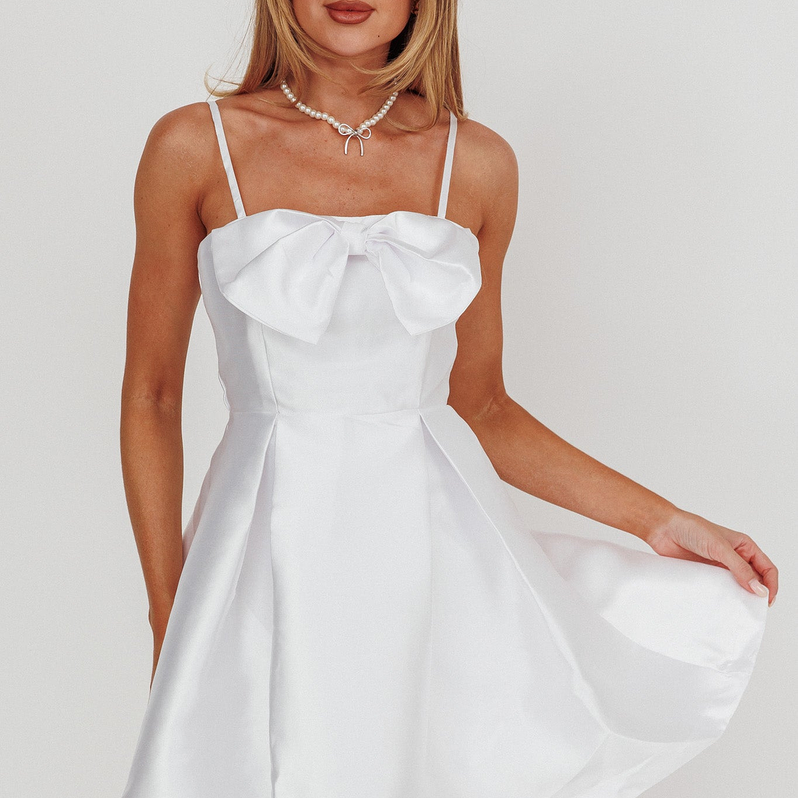 Love Talk Flared Bow Mini Dress White 5