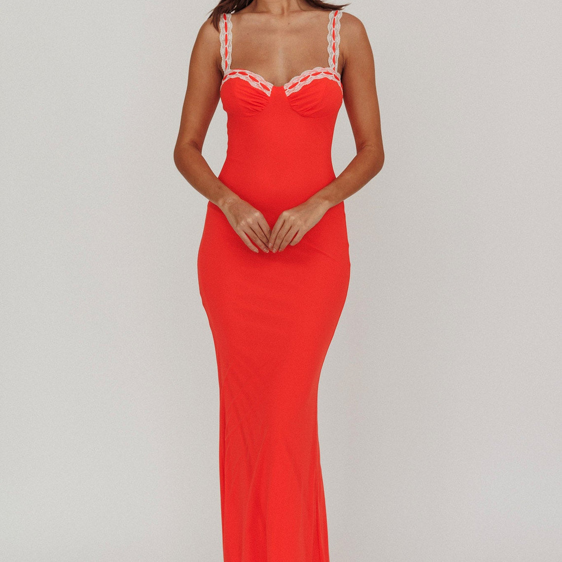 Girl Power Lace Strap Maxi Dress Red 1
