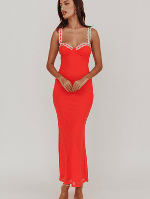Girl Power Lace Strap Maxi Dress Red