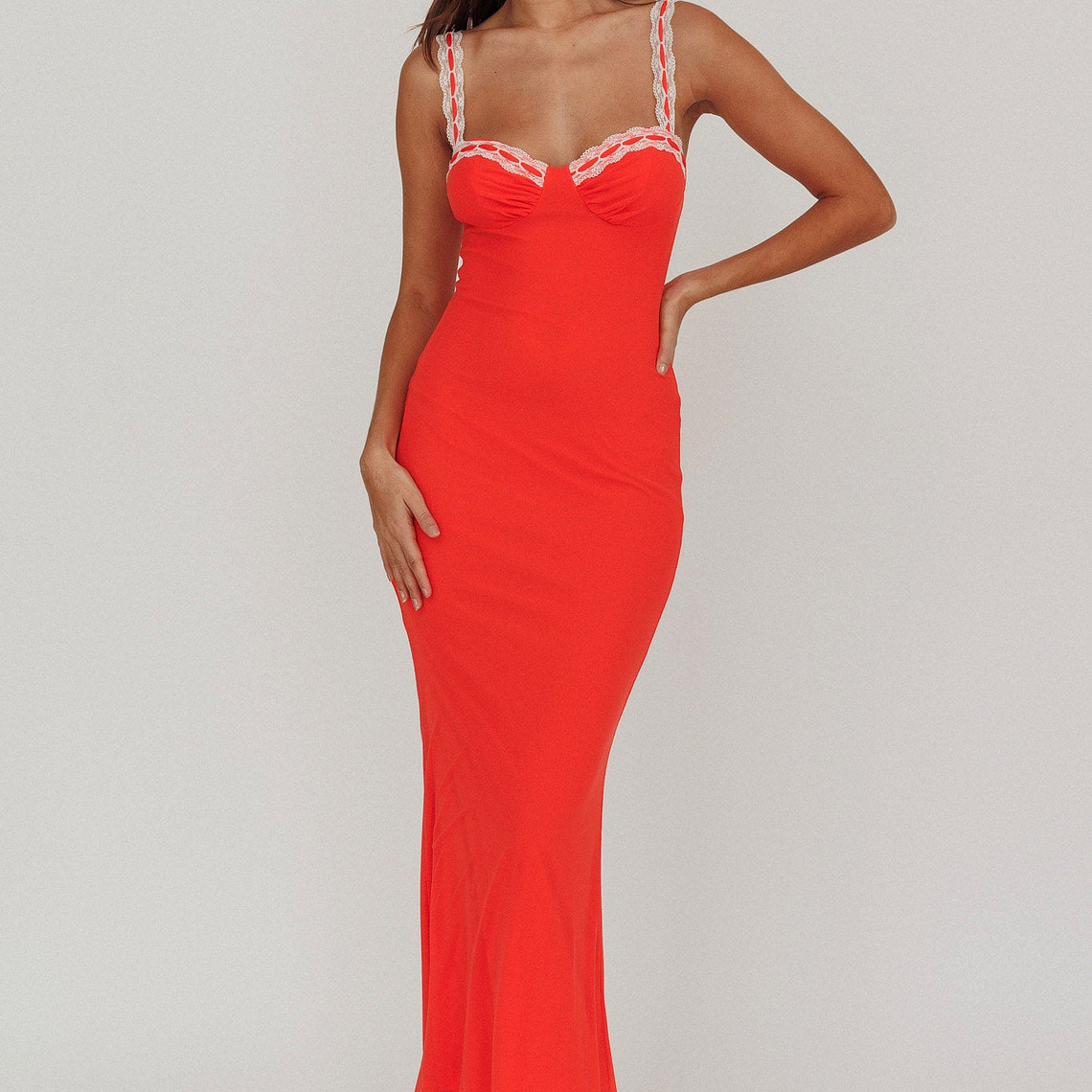 Girl Power Lace Strap Maxi Dress Red 5