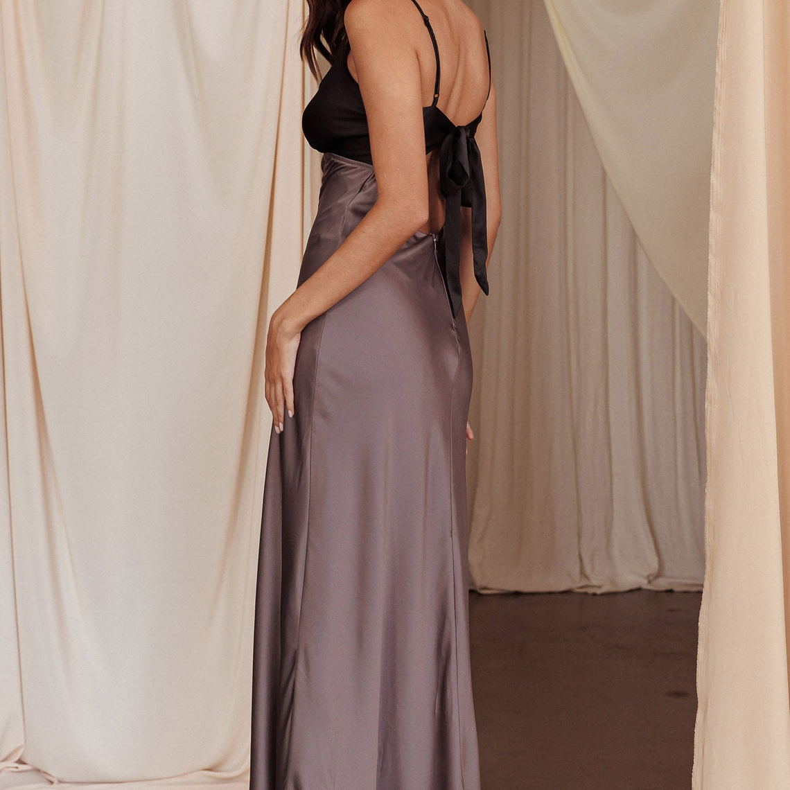 Bayleigh Low Bow Tie Back Dress Charcoal 3