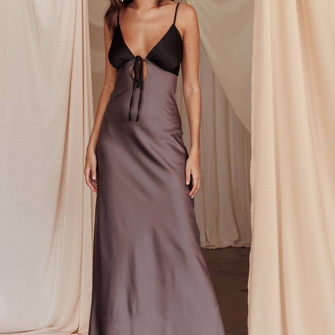 Bayleigh Low Bow Tie Back Dress Charcoal 5