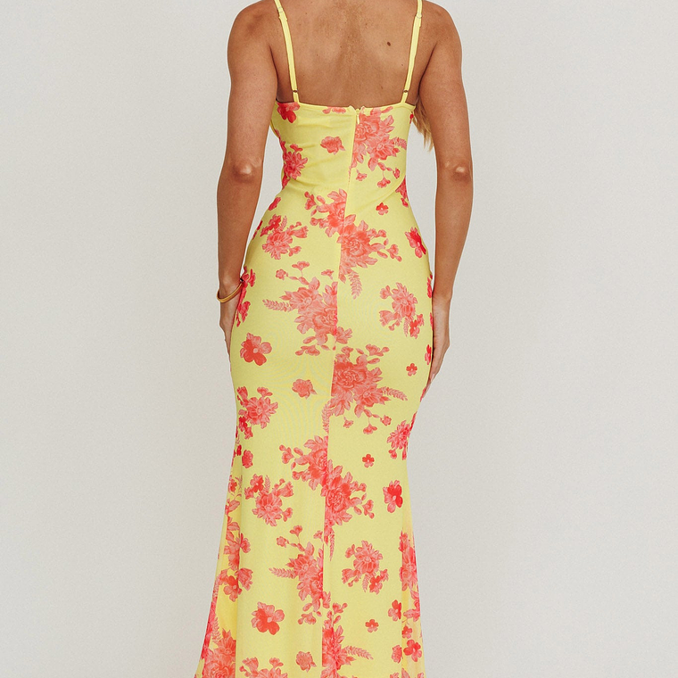 Fortune Mesh Floral Midi Dress Pink/Yellow 3