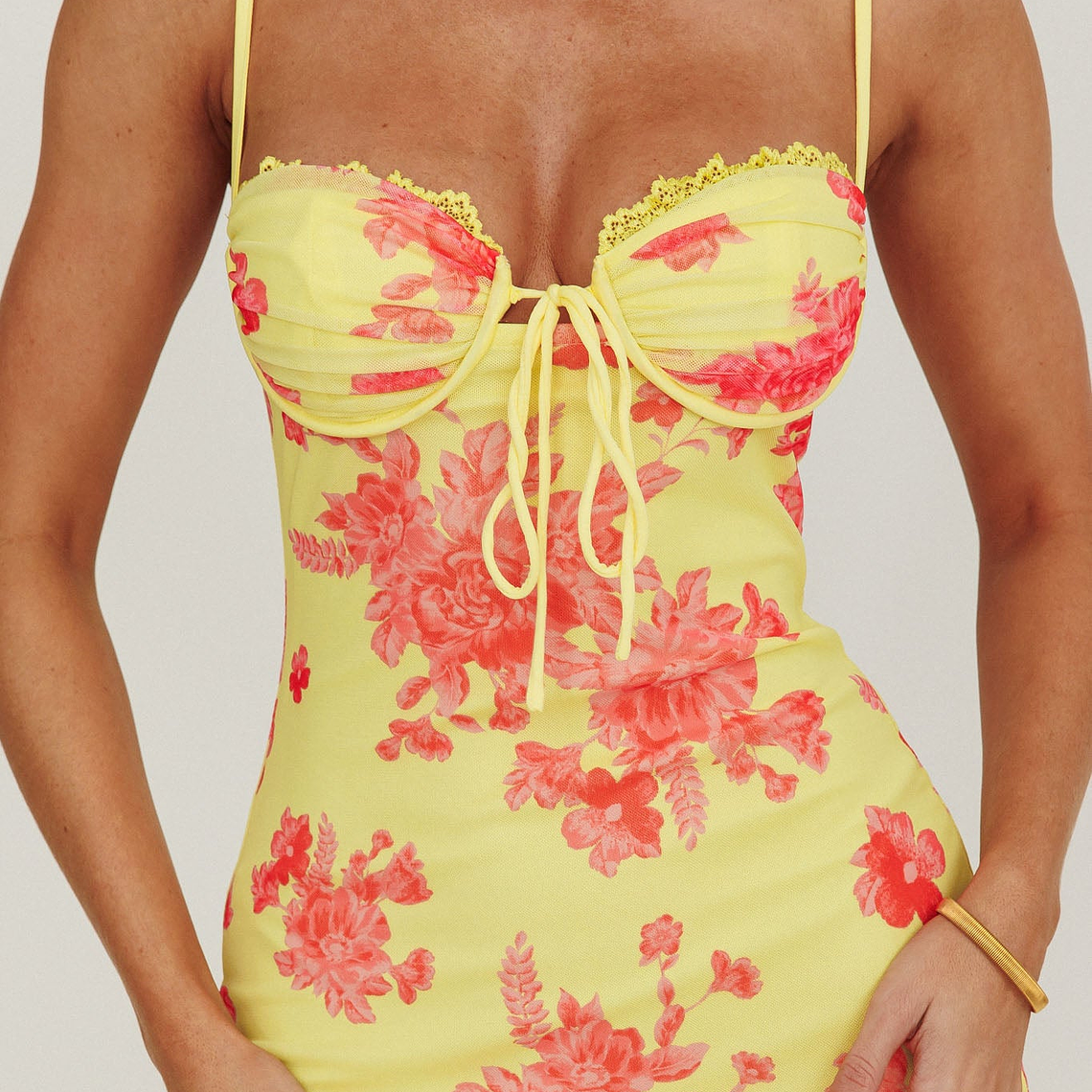 Fortune Mesh Floral Midi Dress Pink/Yellow 4