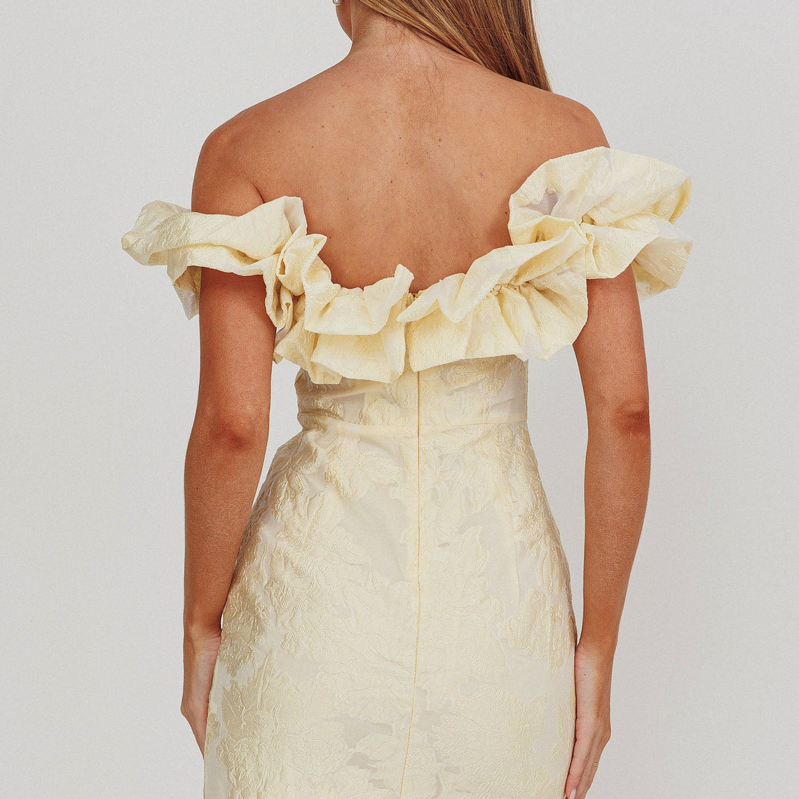 Memoire Off-Shoulder Jacquard Mini Dress Lemon 2