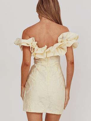 Memoire Off-Shoulder Jacquard Mini Dress Lemon