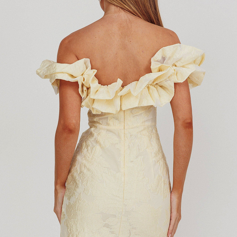 Memoire Off-Shoulder Jacquard Mini Dress Lemon 2