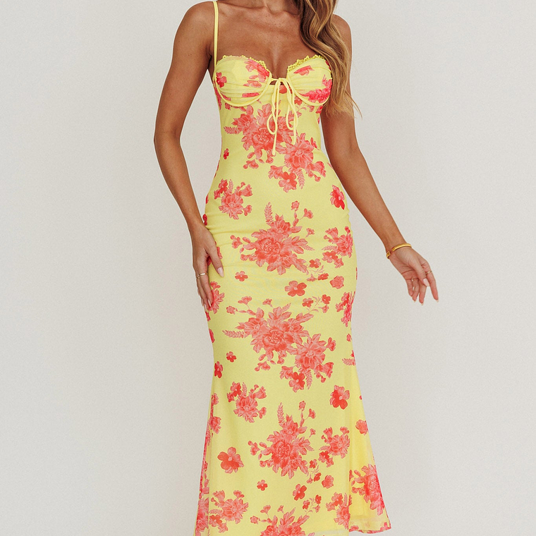 Fortune Mesh Floral Midi Dress Pink/Yellow 5