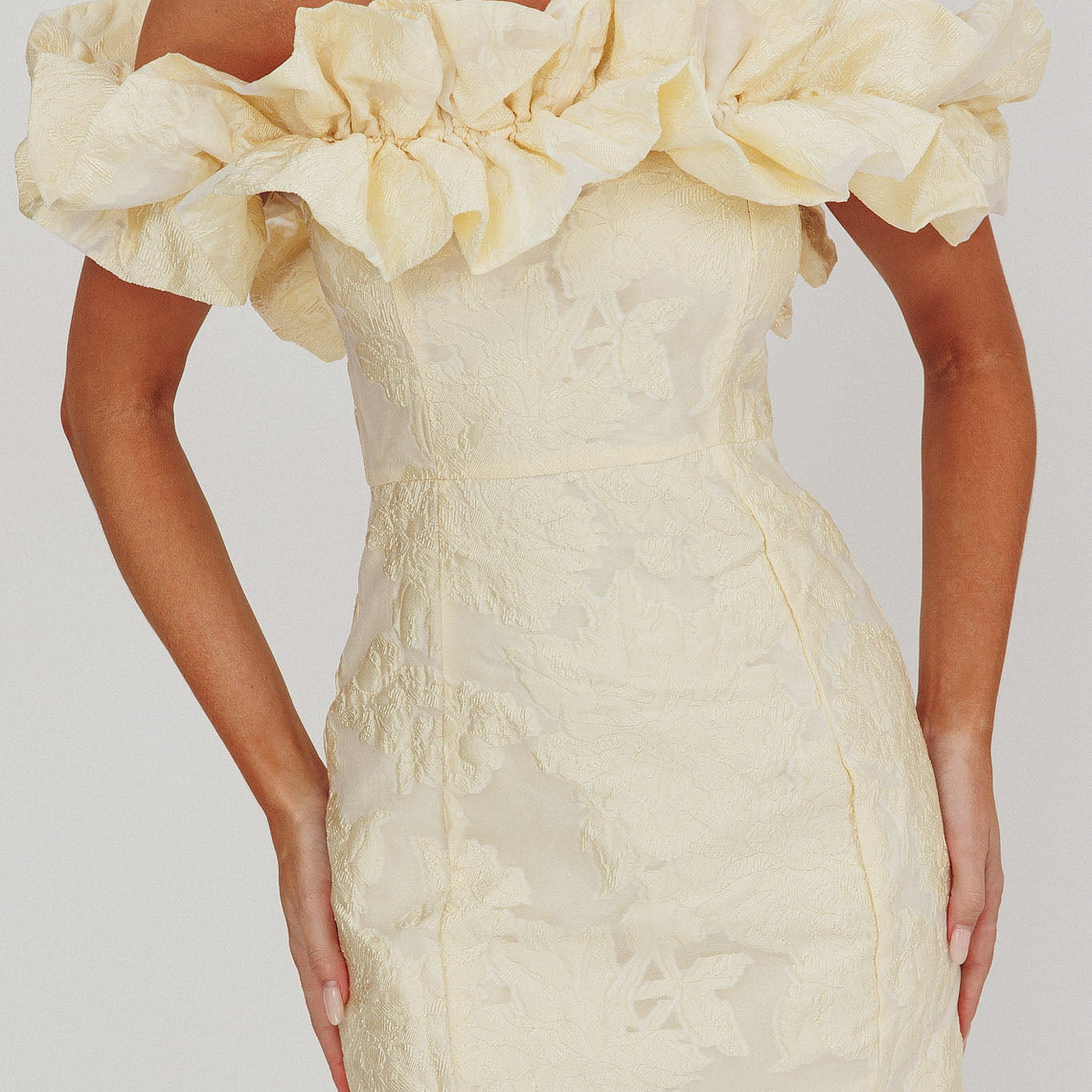 Memoire Off-Shoulder Jacquard Mini Dress Lemon 4