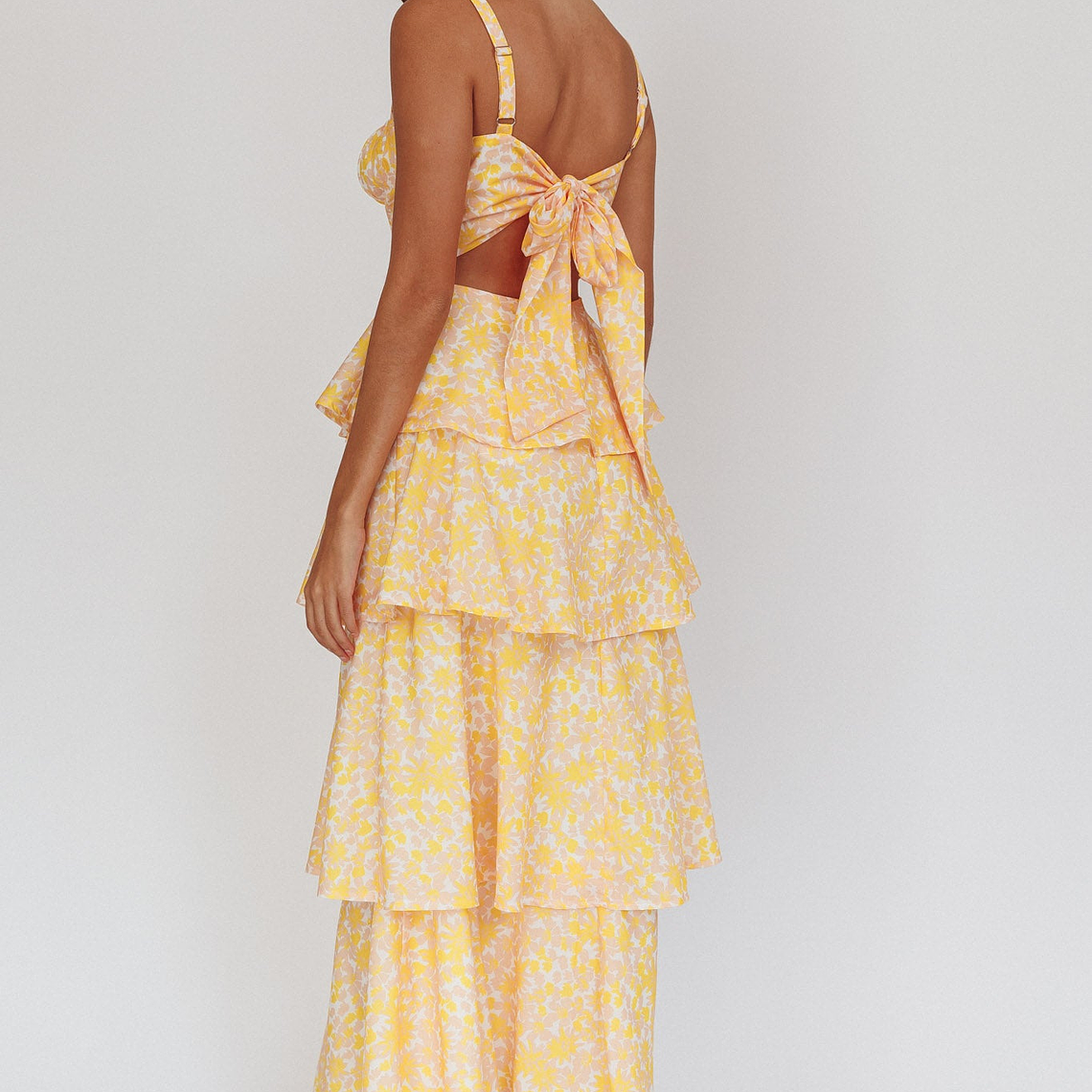 Provence Bloom Tiered Ruffle Floral Maxi Dress Yellow 2