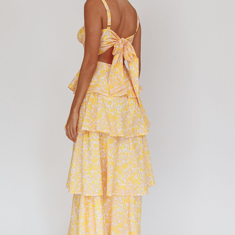 Provence Bloom Tiered Ruffle Floral Maxi Dress Yellow 2