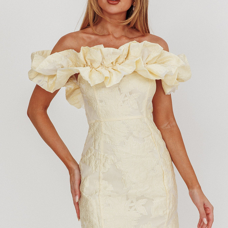 Memoire Off-Shoulder Jacquard Mini Dress Lemon 5