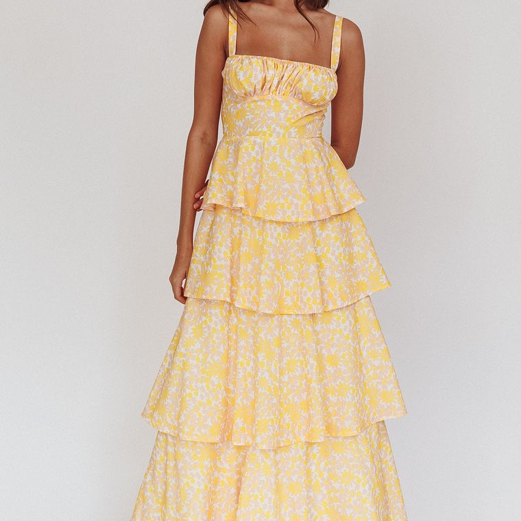 Provence Bloom Tiered Ruffle Floral Maxi Dress Yellow 3