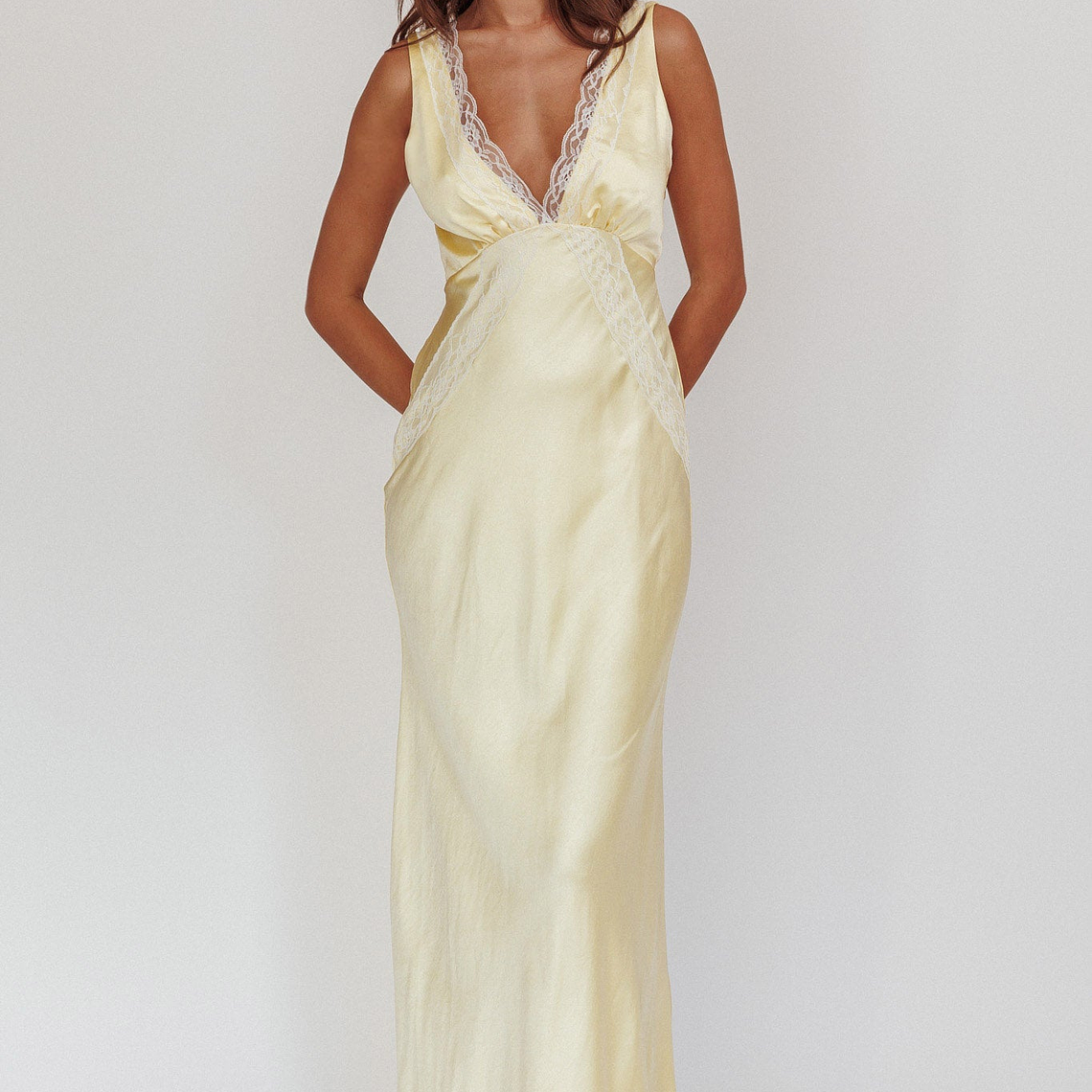 Ivonne Lace Trim V-Neck Maxi Dress Butter 1