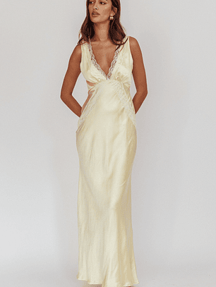 Ivonne Lace Trim V-Neck Maxi Dress Butter