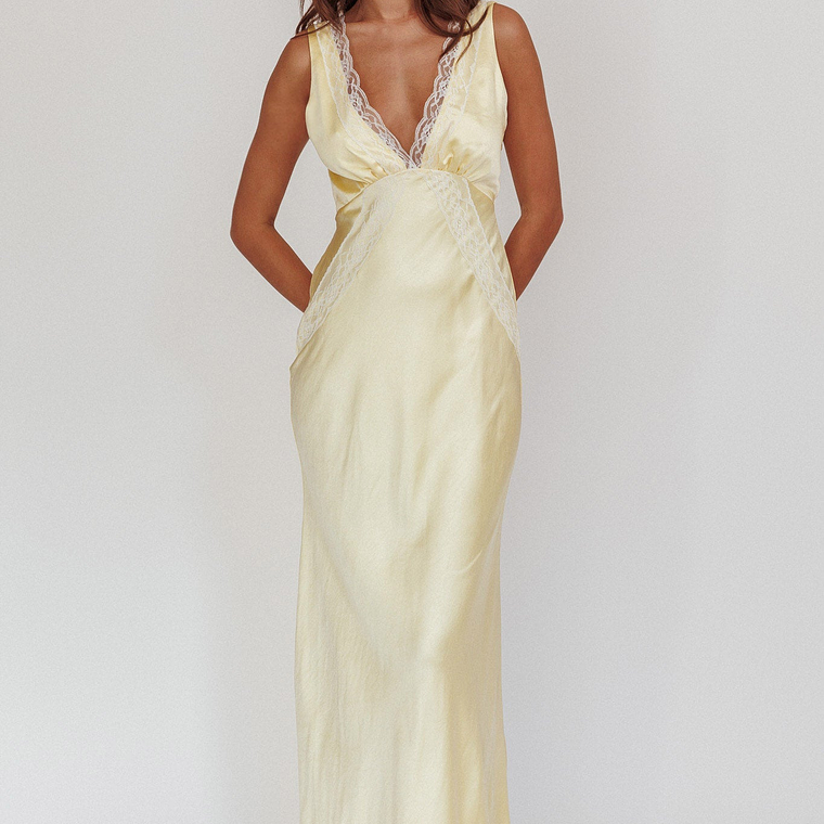 Ivonne Lace Trim V-Neck Maxi Dress Butter 1