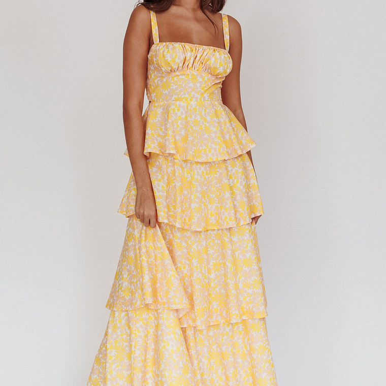 Provence Bloom Tiered Ruffle Floral Maxi Dress Yellow 5