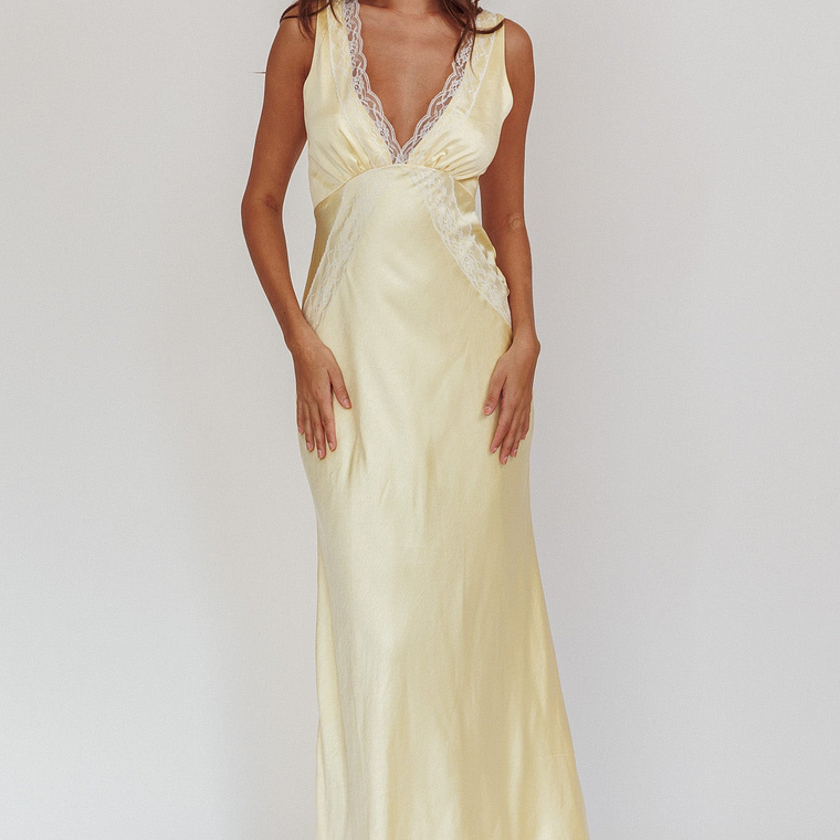 Ivonne Lace Trim V-Neck Maxi Dress Butter 4