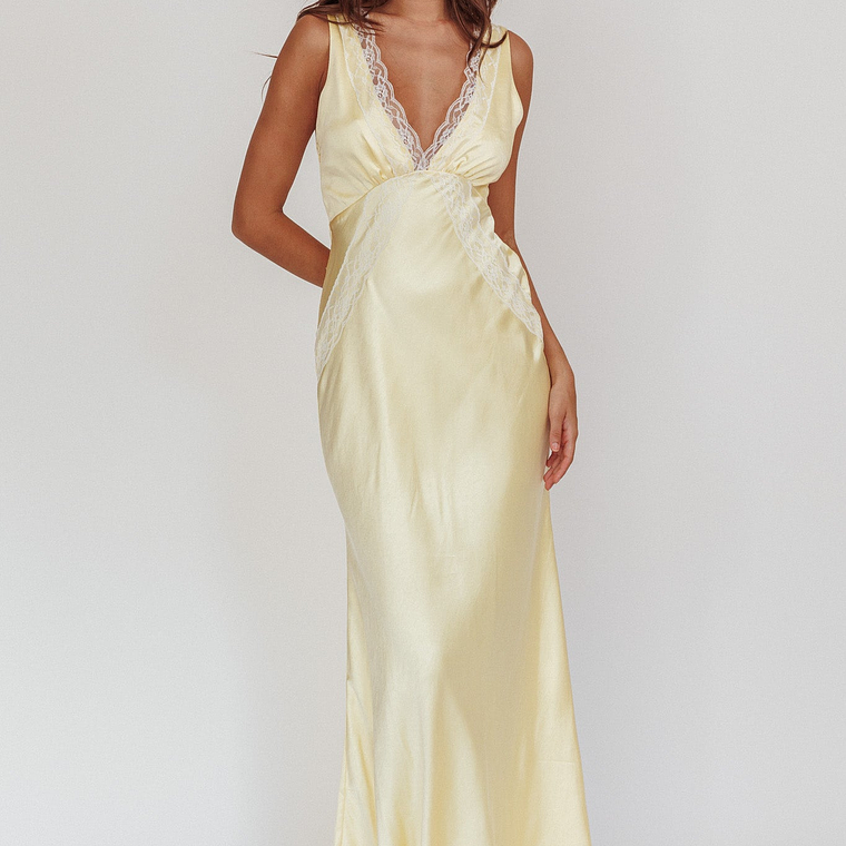 Ivonne Lace Trim V-Neck Maxi Dress Butter 6