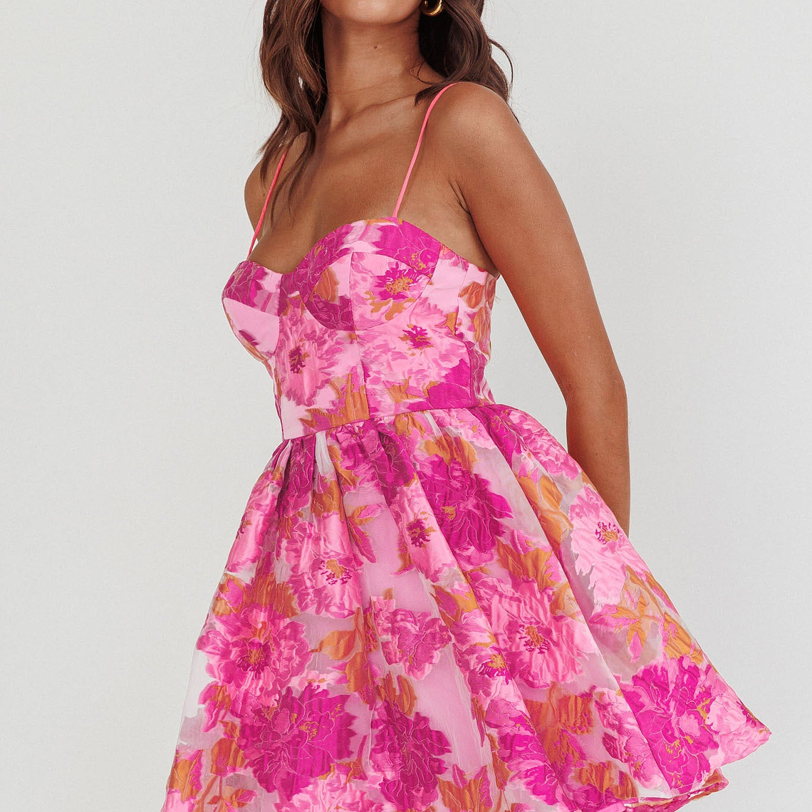 Belle Enchante Cami Strap Jacquard Mini Dress Pink 1