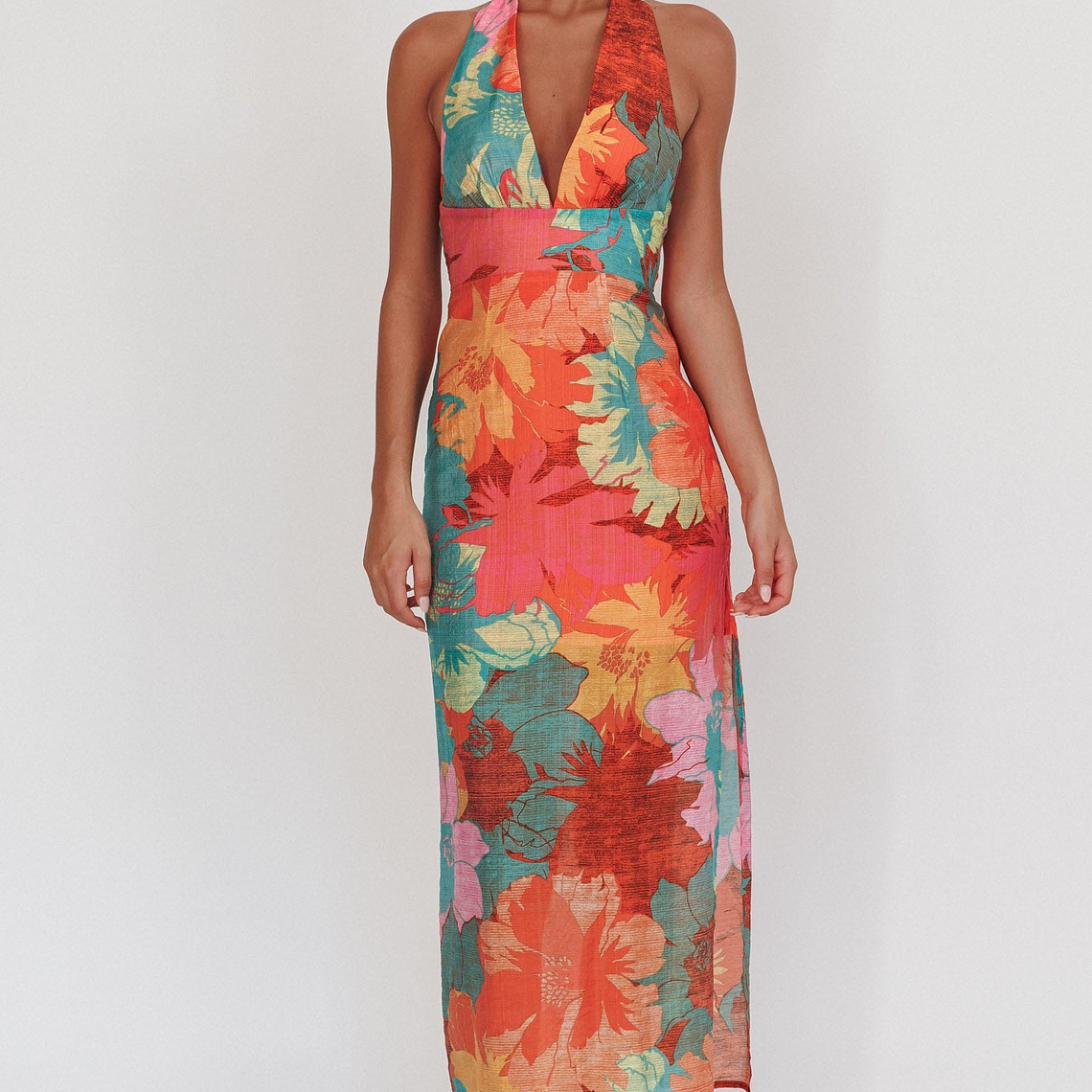 Cipriana Backless Halter Maxi Dress Floral Pink 1