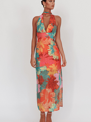 Cipriana Backless Halter Maxi Dress Floral Pink