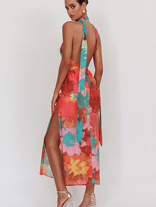 Cipriana Backless Halter Maxi Dress Floral Pink